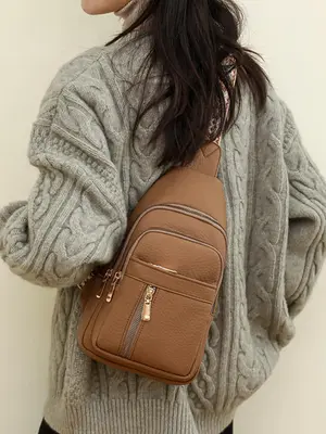 Women's Solid Color Fanny Pack, Work Bag, Fashionable PUĀ Zipper Sling Bag for 2025 Fall Daily Used, Casual Trendy Versatile ...