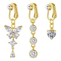 Fake Belly Rings Set Non-Piercing Clip-on Belly Button Rings Stainless Steel Fake Belly Button Ring Fake Earrings Diamond But...