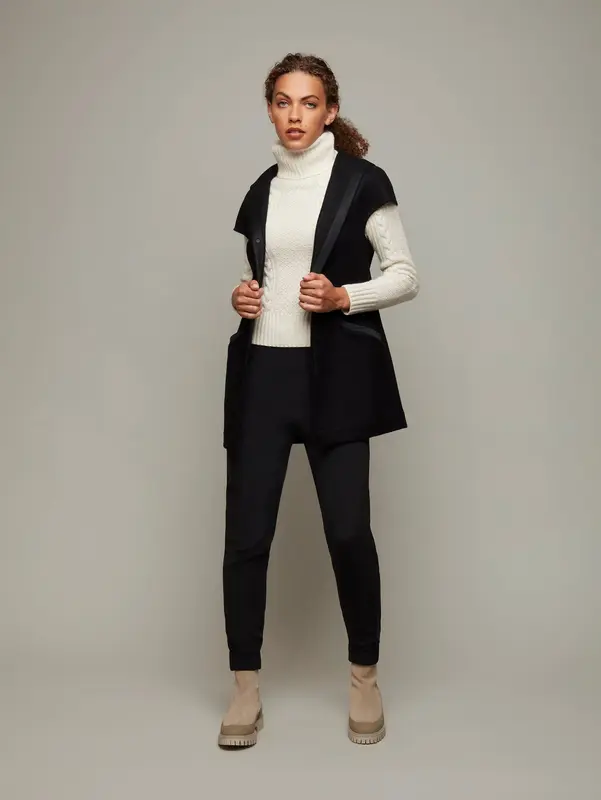 SHELL | Melton Wool Hooded Gilet | Size: BLACK / S