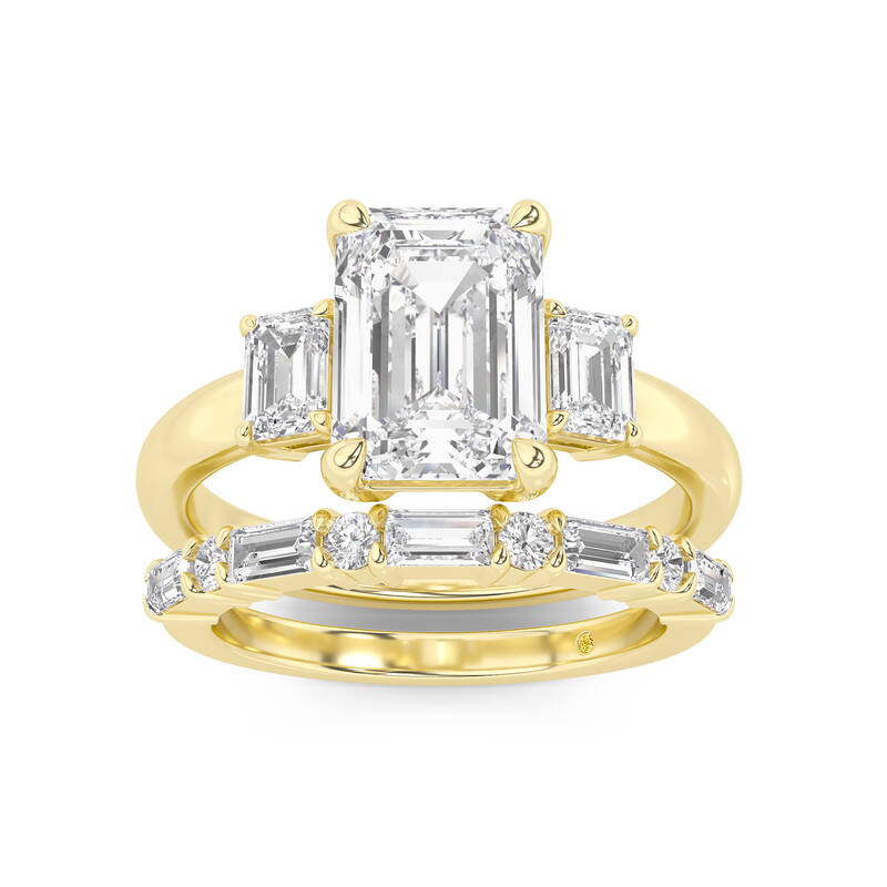 Moonbeam Lab Grown Emerald Cut Diamond Engagement Ring with the Cleo Wedding Band | 14K Yellow Gold 2 ct. tw.