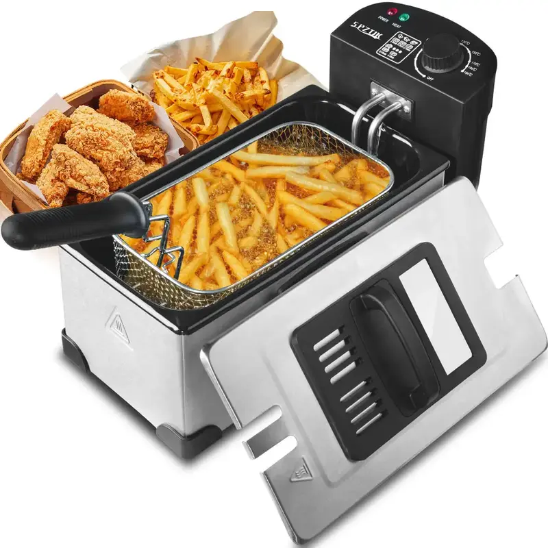 [Electric Deep Fryer] 1500W Large Electric Deep Fryer, Frying Pot with Oil Drain,  and Lid, Removable Basket Adjustable Tempe...