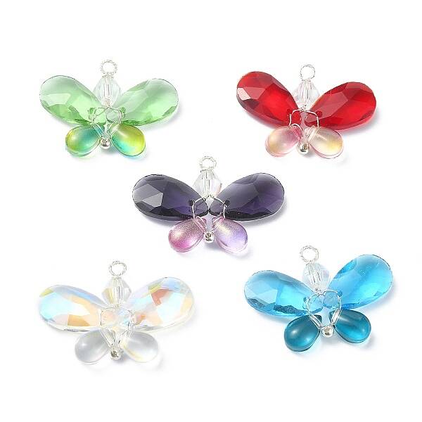 5Pcs 5 Color Glass Pendants