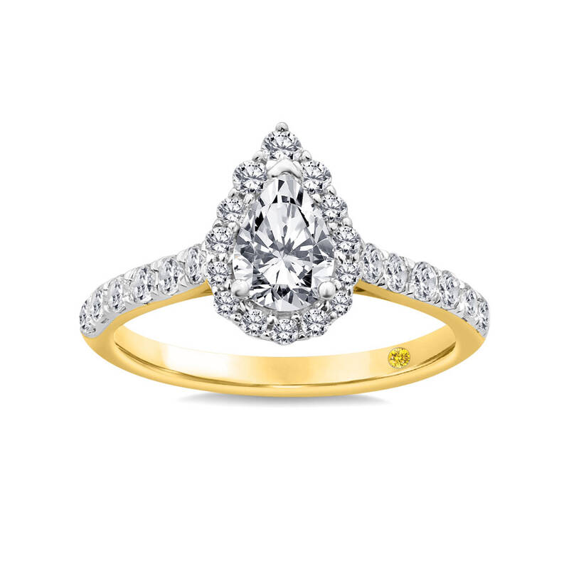 Delicate Pear Shaped Halo Lab Grown Diamond Engagement Ring | Yellow Gold 1 1/2 CT. TW.