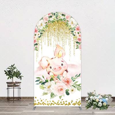 Aperturee Pink Floral Pig Gold Glitter Birthday Arch Backdrop, 1.6X4FT(0.5X1.2M), 38.18 USD, arch backdrop kit, GAH0A691-A