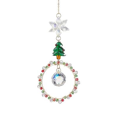 Christmas Wire Wrapped Glass Beads Ring Hanging Ornaments