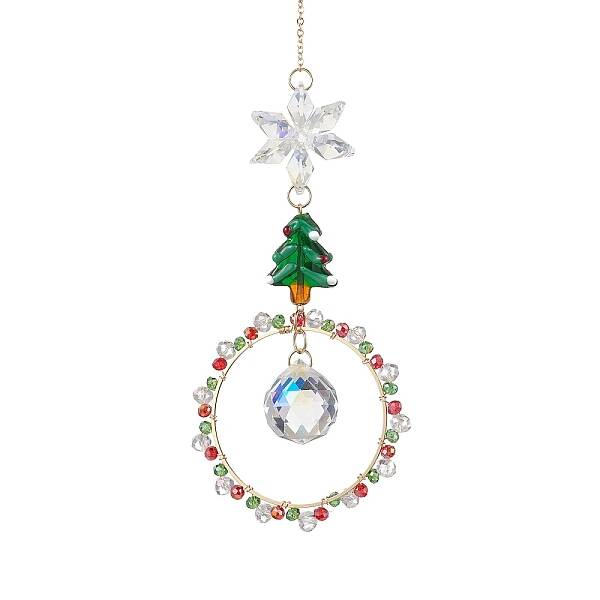 Christmas Wire Wrapped Glass Beads Ring Hanging Ornaments