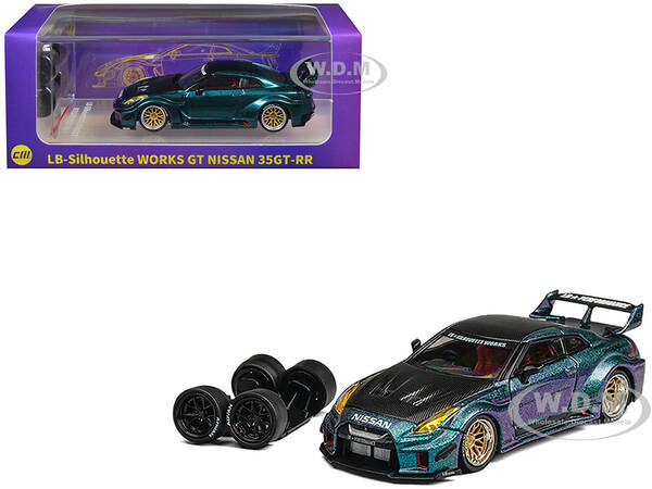 Nissan 35GT-RR LB-Silhouette Works GT RHD (Right Hand Drive) Magic Purple Metallic with Extra Wheels 1/64 Diecast Model Car b...