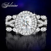 SOLIVINE 3CT Oval Cut Halo Ring – 925 Silver Jewelry, Sparkling 5A Cubic Zirconia Cluster Design, Vintage Style Engagment R...