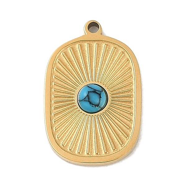 Ion Plating(IP) 304 Stainless Steel Pave Synthetic Turquoise Pendants