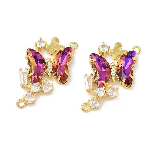 Brass Pave Medium Violet Red & Clear Cubic Zirconia Connector Charms