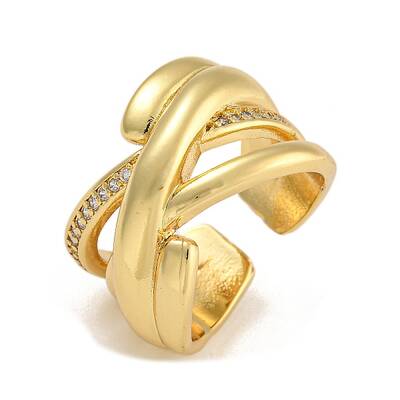 Brass Micro Pave Cubic Zirconia Cuff Rings