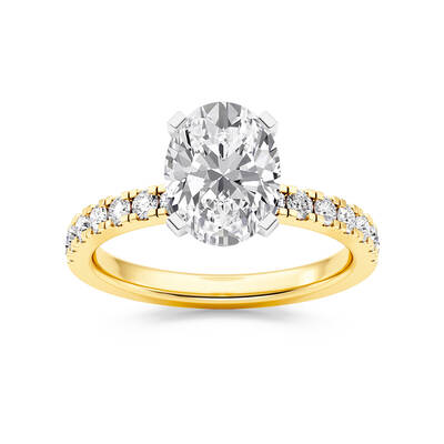 Troy Two Tone Oval Lab Grown Diamond Engagement Ring | 14K Yellow Gold 3 3/8 CT. TW.