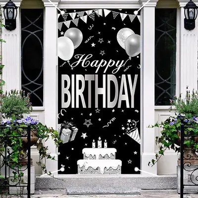 Black And White Cake Balloons Birthday Door Cover - Aperturee