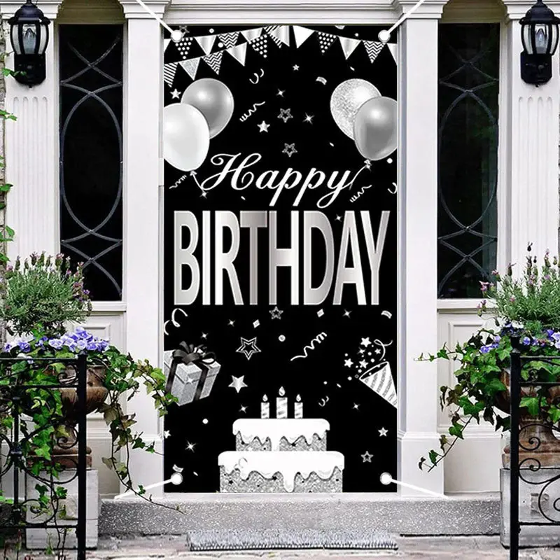 Black And White Cake Balloons Birthday Door Cover - Aperturee