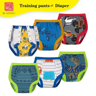 BIG ELEPHANT 6 Pcs Toddler Boys' and Girls' Potty Training Pants with Side Snaps, 100% Cotton Reusable Training Underwear for...