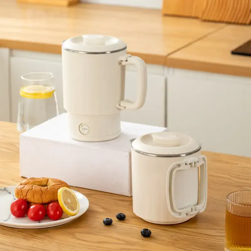 Zorara Portable Travel Electric Kettle Foldable Handle 600W 800ml Fast Boil with Detachable Lid, 316 Stainless Steel Inner Li...