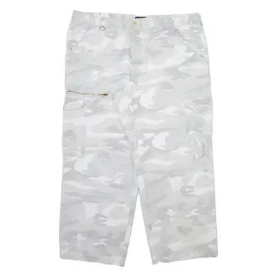WOODPECKER Camo Cargo Mens Trousers White Relaxed Straight W40 L29