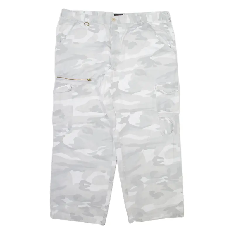 WOODPECKER Camo Cargo Mens Trousers White Relaxed Straight W40 L29