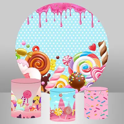 Aperturee Circle Sweet Donut Candy Birthday Party Backdrop For Girl | Round Party Backdrop | Custom Circle Backdrop Birthday ...