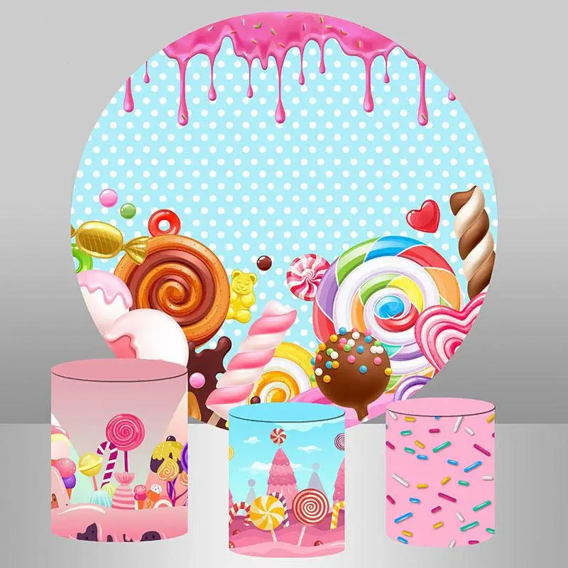 Aperturee Circle Sweet Donut Candy Birthday Party Backdrop For Girl | Round Party Backdrop | Custom Circle Backdrop Birthday ...