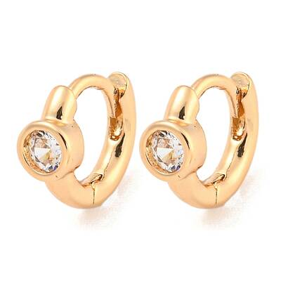 Brass Micro Pave Clear Cubic Zirconia Hoop Earrings
