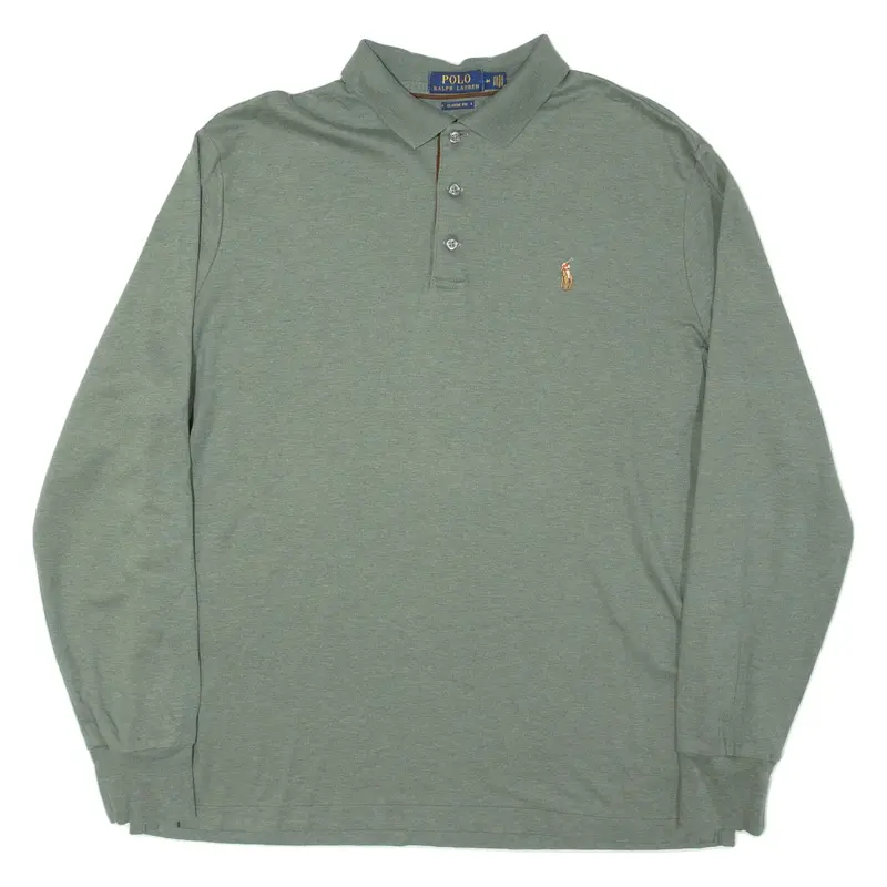 POLO RALPH LAUREN Mens Polo Shirt Green Long Sleeve M