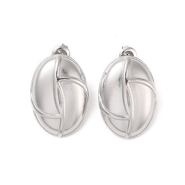 Non-Tarnish Oval 304 Stainless Steel Stud Earrings for Women