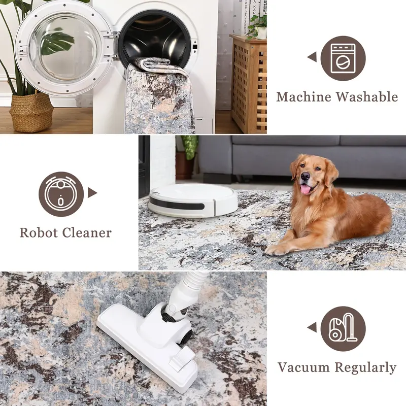 Garvee Floral Area Rug Non-Slip Low-Pile Washable Lightweight TPR Backing Foldable Living Room Bedroom Kitchen