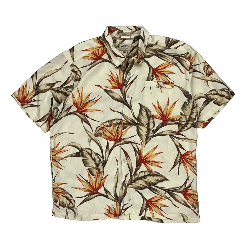 Quiksilver Hawaiian Shirt - 2XL Cream Polyester