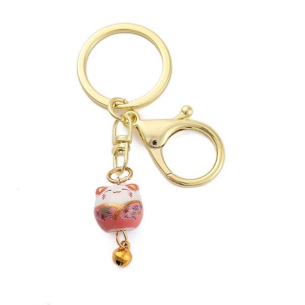Fortune Cat Porcelain Pendant Keychain