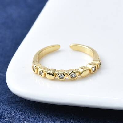 Brass Micro Pave Clear Cubic Zirconia Open Cuff Rings for Women