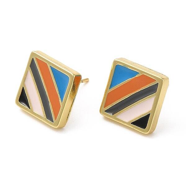 Rack Plating Brass Square Stud Earrings with Enamel