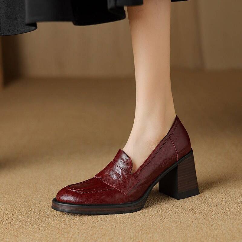 CHIKO Palba Round Toe Block Heels Loafers Shoes
