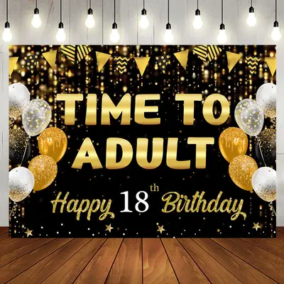 Time To Adult Gold Black Bokeh 18 Birthday Backdrop - Aperturee
