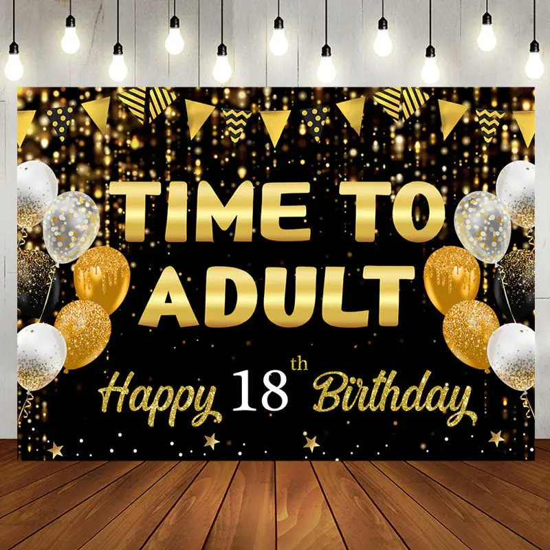 Time To Adult Gold Black Bokeh 18 Birthday Backdrop - Aperturee