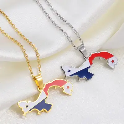 Panama map flag pendant couple necklace popular personality stainless steel jewelry couple necklace