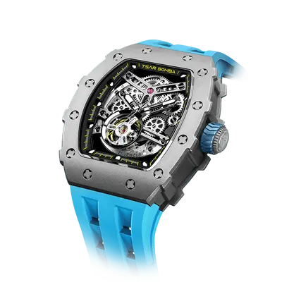 TSAR BOMBA Elemental Series Blue Men's Automatic Mechanical Watch 閳ワ拷Titanium Bezel, Stainless Steel Case, Skeleton Dia...