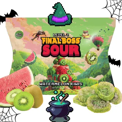 Final Boss Sour Watermelon Kiwis – Level 3 Halloween Drop | Real Fruit, Extreme Sour Powder | 1-Pack or 4-Packx
