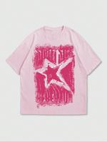 Unisex's Star Print Round Neck Tee, Regular Fit Casual Fashion Short Sleeve T-shirt for Summer, Unisex Top for Daily Wear, Wo...
