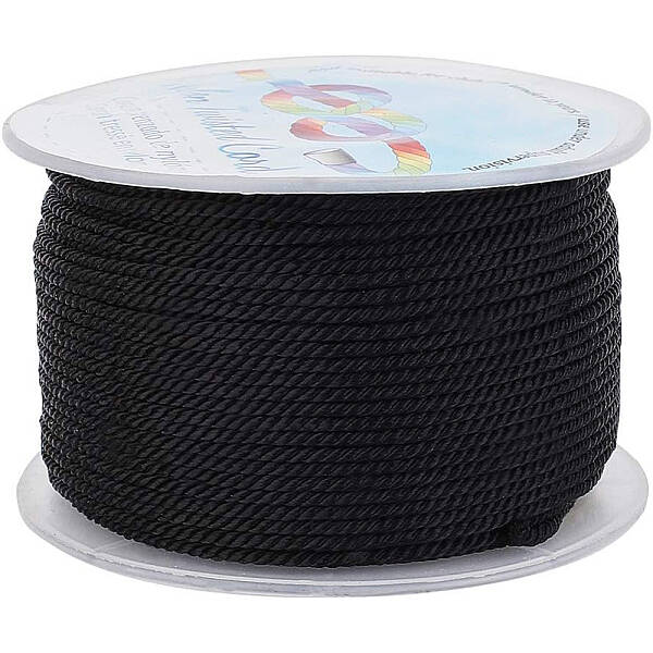 OLYCRAFT 50M 2mm twisted Satin Nylon Cord 3-Ply Black twisted Cord Trim String Thread for Crafts and Jewelry Making