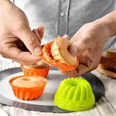 12pcs/set Random Color Silicone Muffin Baking Mould, Kitchen Silicone Muffin Cups, Home Baking Cake Donut Pudding Jelly Mould...
