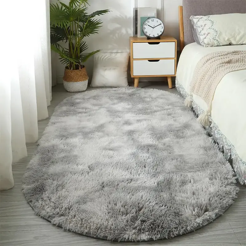 Fuzzy Large Rug, 1 Piece Non-slip Tie Dye Design Bedroom Rug, Solid Color Soft Plush Oval Decorative Rug for Living Room Beds...