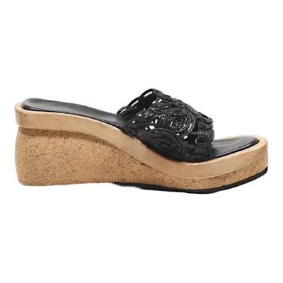 Wedge Heels Black Leather Womens UK 7