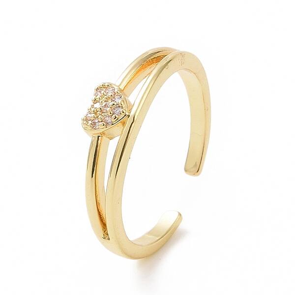 Clear Cubic Zirconia Heart Open Cuff Ring