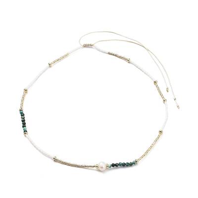 Adjustable Miyuki Seed & Pearl & Natural African Turquoise Beaded Necklaces