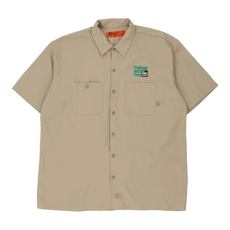 Dickies Short Sleeve Shirt - XL Beige Polyester Blend