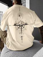 Men's Mountain Print Round Neck Tee, Regular Fit Casual Short Sleeve T-shirt, Men's Summer Top for Outdoor Activities, Athlet...