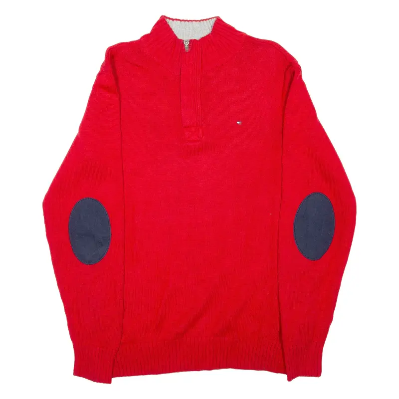 TOMMY HILFIGER Boys Jumper Red 1/4 Zip Tight Knit L