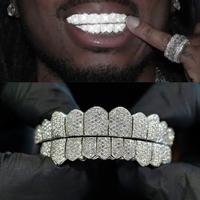 2pcs/set Golden Color Plated Grillz for Your Teeth 8 Top & 8 Bottom, Hip Hop Iced Out Grills for Men and Women, Rapper Costum...