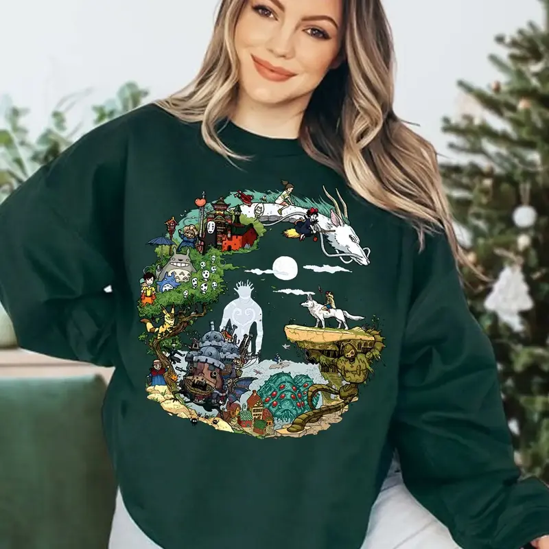 Studio Ghibli Movies Sweatshirt, Howls Moving Castle, Spirited Away, The Boy and the Heron, Hayao Miyazaki, Ghibli Totoro Shi...